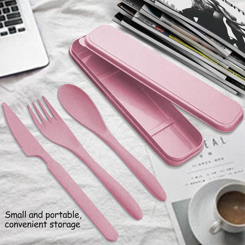 Travel Utensils Set with Case 2 Sets Reusable Wheat Straw Portable Knife Fork Spoons Tableware Picnic Camping or Daily Use Eco-Friendly BPA Free L...