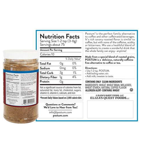 Postum Natural Coffee Flavor Coffee Substitute (8oz) Coffee Alternative Caffeine Free with Roasted Wheat Bran & Molasses | Natural, Non-GMO, Vegan...