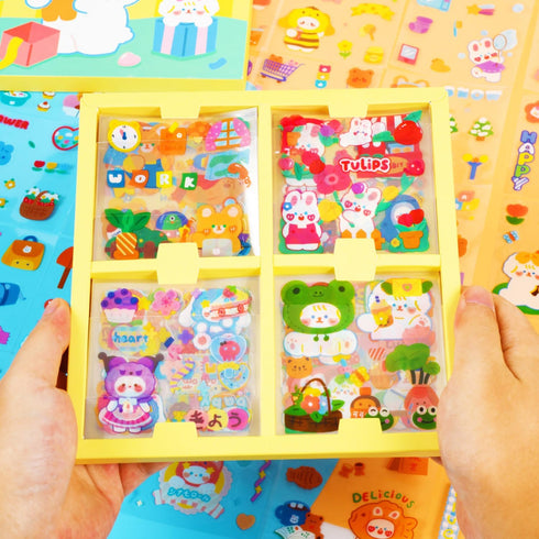 Cute Kawaii Cartoon Stickers Set -Transparent PET Scrapbook Sticker Decorative Decal for Bullet Journaling,DIY Arts Crafts,Album,Planners,Junk Jou...