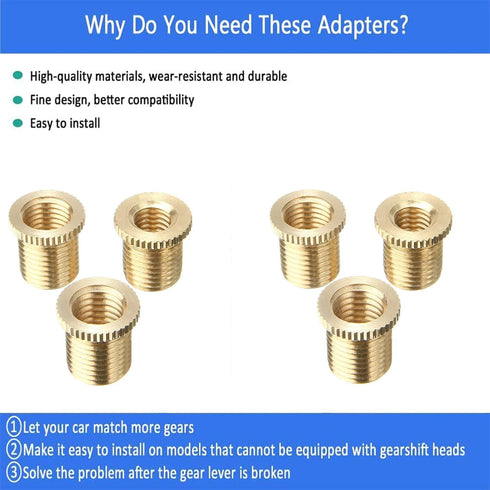 Brass Shift Knob Adapters Universal M8 X 1.25/M10 X 1.25/M10 X 1.5 Thread Gear Shifter Knob Screw (6 Pcs)...