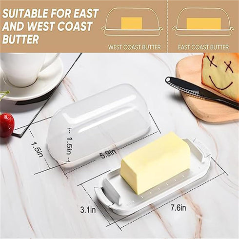 Butter Dish with Lid, Airtight Butter Dish for Countertop and Refrigerator,Microwave/Dishwasher Safe, Plastic Butter Keeper Tray for West/ East Co...