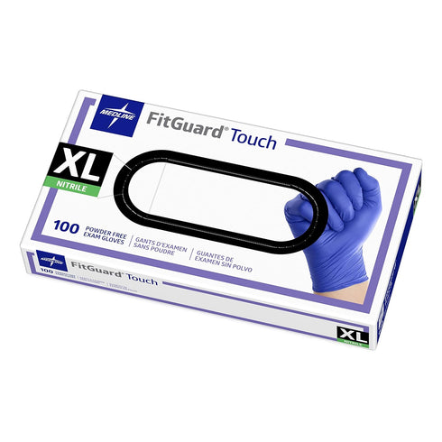 Medline FitGuard Touch Nitrile Exam Gloves, Disposable, Powder-Free, Cobalt Blue, X-Large, Box of 100...