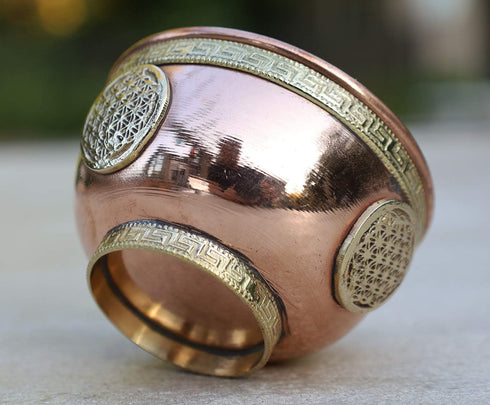DharmaObjects Copper Offering Bowl Incense Burner Holder (3 Inches, Flower of Life)...