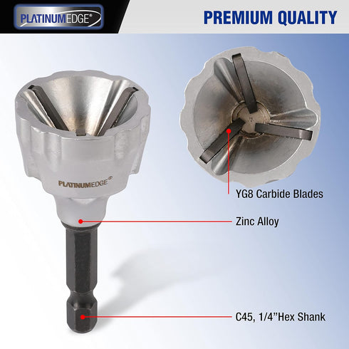 PLATINUMEDGE Deburring External Chamfer Tool, YG8 Carbide Blade, Deburring Drill Bit, Remove Burr Tools, Quick Release 1/4inch Hex Shank, Repairin...
