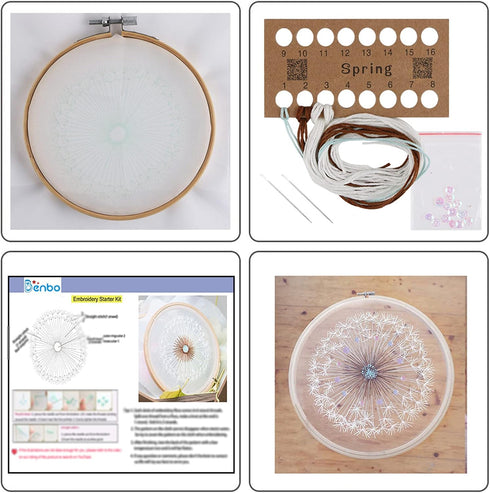 BENBO Embroidery Kits for Beginners with Pattern, Dandelion Hand Embroidery Cross Stitch Needlepoint Crafts with Color Pattern Cloth, 15cm Bamboo ...