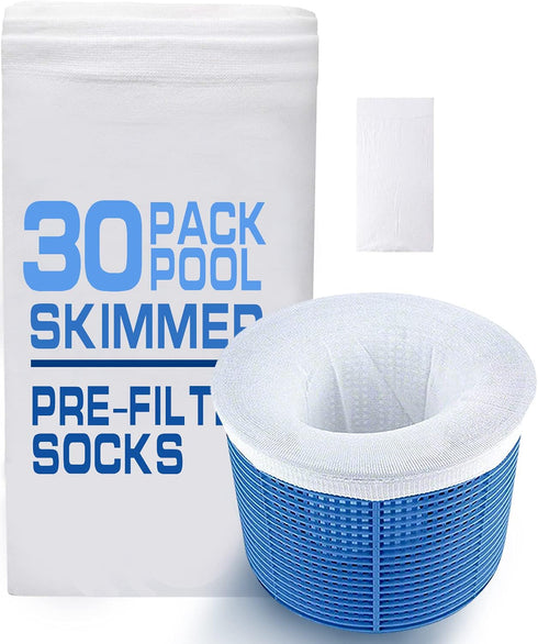 30-Pack Swimming Pool Filter Skimmer Socks for Inground & Above Ground Pool Fine Mesh Leaves Pollen Catcher Debris Pre-Filter Scum Sock, Pool Bask...