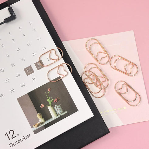 Jumbo Rose Gold Paper Clips Decorative Heart 1.5" Paperclips with Clips Holder for Home, School and Office Supplies 30 Pcs (Heart, Rose Gold)...