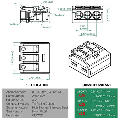 75 Pcs Lever Wire Connector Assortment Kit,DIY Wire Connectors(28-12 AWG),2/3/4 Port Push-in Electrical Connections Terminals...