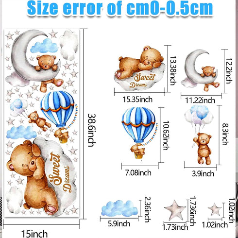Tedy Bear Moon & Stars Wall Decor - Sleeping Bear Wall Stickers, Baby & Nursery Room Decor...