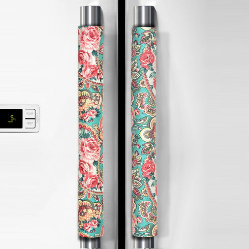 OUGAR8 Refrigerator Door Handle Covers Handmade Decor Protector for Ovens, Dishwashers.Keep Your Kitchen Appliance Clean from Smudges, Food Stains (Retro Rose, 14.5"*4")