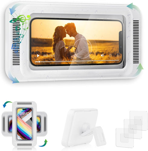 Upgraded Shower Phone Holder Waterproof with Speaker Hole Screentouch Shower Phone Stand Case Mount for Bathroom Bathtub Kitchen Wall Mirror for i...
