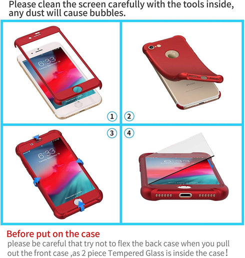 ORETECH Compatible with iPhone 7/8 Case, with 2 Pack HD Screen Protector 360° Full-Body Silicone Soft TPU Hard PC Protective Bumper Phone Case Cov...