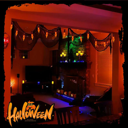 Halloween Orange Flickering Flame String Lights, C18 Halloween Decorations Lights Outdoor with 10 Orange Flicker Flame Bulb for Christmas Fireplac...