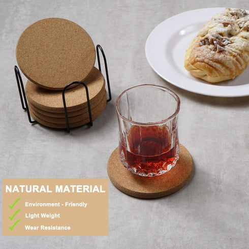 8 Pcs Drink Coasters with Holder, Thicker Cork Coasters for Drinks Absorbent for Coffee Table Wooden Coaster Set Tabletop Protection Cup Mat Bar K...