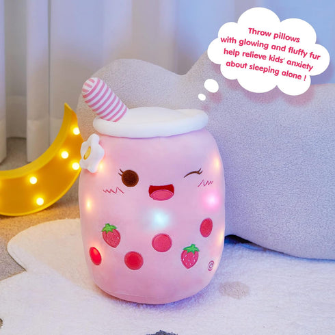 Athoinsu Light Up Strawberry Tea Soft Plush Pillow 10'' Kawaii Milky Tea Stuffed Bubble Animal Toy with LED Lights Birthday Christmas Holiday Vale...