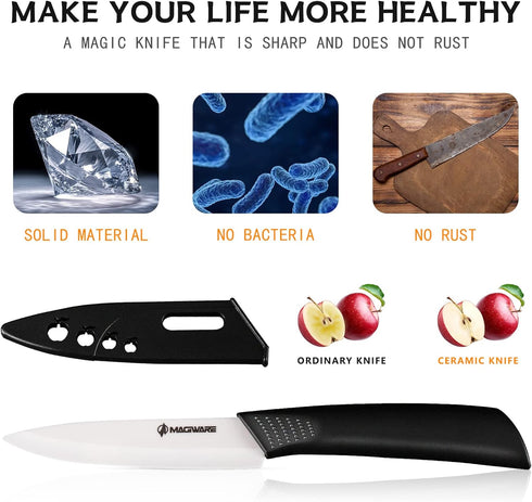Paring Knife, Classic 4 inch Ceramic Paring Knife with Sheath Cover, Fruit and Vegetable knife,Longer Sharp Rust Proof Stain Resistant...
