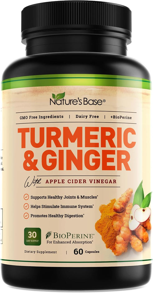 Turmeric and Ginger Supplement - Tumeric Curcumin Joint Support Pills - with Apple Cider Vinegar & BioPerine Black Pepper - 95% Curcuminoids - 60 ...