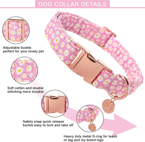 Daisy Summer Cotton Dog Collar with Metal Buckle Gift Pink Collar for Small Medium Large Girls or Boys Dogs Cute Durable Comfortable Pet Collars...