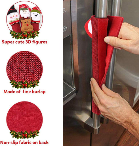 Acronde 4PCS Christmas Refrigerator Door Handle Covers Set and 1PCS Snowman Fridge Decal, Oven Microwave Dishwasher Door Handle Protector for Christmas Kitchen Decoration