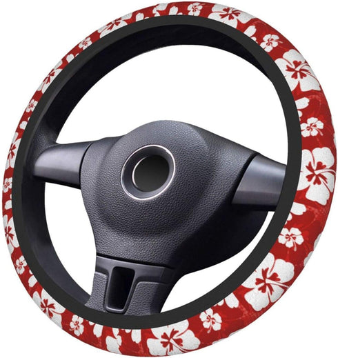 Delerain Hibiscus Flowers Steering Wheel Covers, Anti Slip Elasticity Car Accessories Steering Wheel Protector Universal 15 Inch for Women Man...