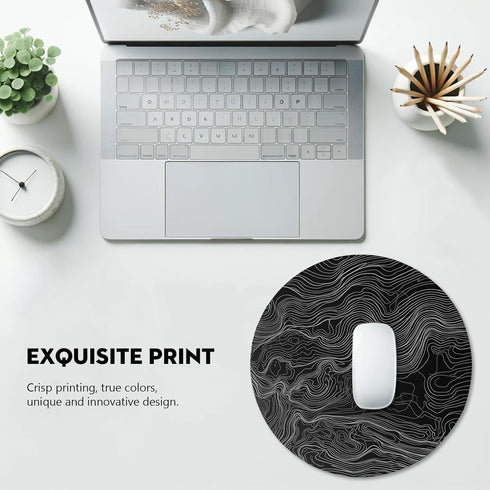 Elegant Black and White Topographic Design Mouse Pad for Office and Home Use, Stitched Edges Non-Slip Rubber Base Mouse Pads for Computers Laptop...