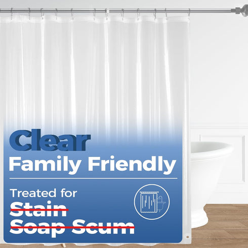 downluxe Waterproof Clear Shower Curtain Liner - PEVA Lightweight Plastic Shower Liner with 3 Magnets, Shower Curtains for Bathroom, 72" x 72", Cl...