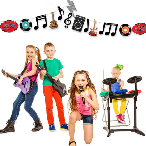 Music Themed Party Decorations Music Notes Banner 1950‘s Rock and Roll Party Decorations Retro Record Wall Hanging Garlands Guitar Cutouts for 50s...