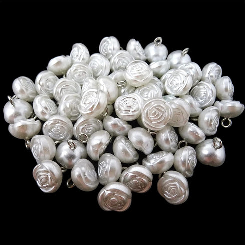 Honbay 60PCS Plastic Rose Shape Buttons Half Domed Pearl Buttons with Metal Shank for Wedding Dress Sweaters Shirts and Other Craft Projects (10mm...