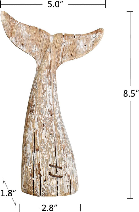 Nautical Home Decor Wood Whale Tail Tabletop Statue Decorative Rustic Sculpture Ocean Beach Coastal Themed Figurine Whale Ornament Bathroom Shelf ...