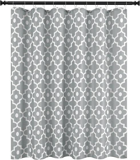 Biscaynebay Extra Long Textured Fabric Shower Curtains 72" W x 84" L, Silver Grey Morocco Pearl Printed Hotel Spa Luxury Decorative Bathroom Curta...