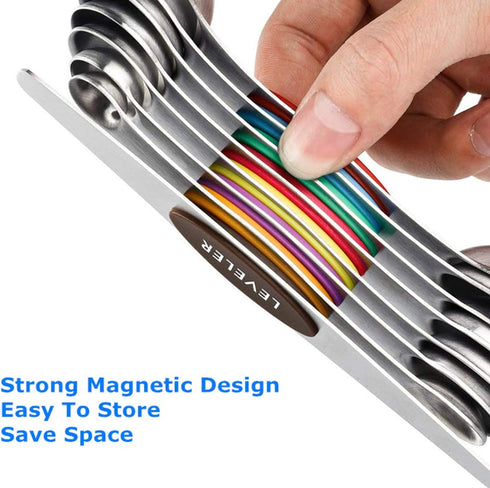 Stainless Steel Baking Tools, Magnetic Double-Headed Measuring Spoons, Seasoning Measuring Spoons With Scraper (8 PCS,Black?...