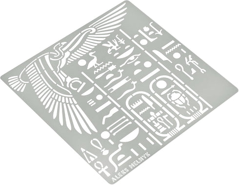 Aleks Melnyk No.449 Metal Stencil, Egyptian Hieroglyphics and God Nekhbet, Small Stencil, 1 PC, Template for Wood Burning, Engraving, Crafting, Sc...