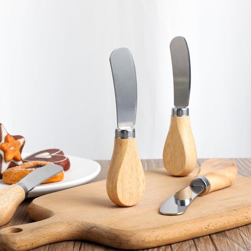 4 Pcs Cheese Spreader Set with Wooden Handle Mini Butter Knives Stainless Steel Cheese Slicer Small Cocktail Cutter for Charcuterie Boards Appetiz...