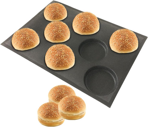Bluedrop Silicone Hamburger Bread Forms Perforated Bakery Molds Non Stick Baking Sheets Fit Half Pan Size...