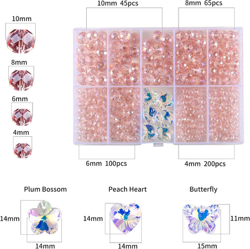 FZH4-10mm Faceted Briolette Glass Bead Kit for Jewelry Making 410Pcs Rondelle Shape Crystal Spacer Beads DIY Bracelet Necklace Accessories with 6 ...