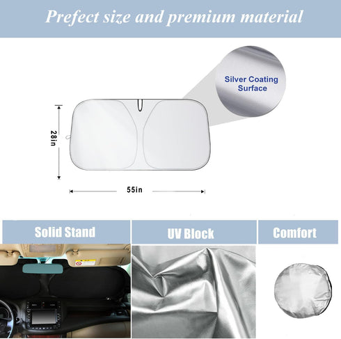 Windshield Sun Shade | Car Sun Shade Windshield | Foldable Front Windshield Sunshades | Reflective Shade for Front Windshield with Mirror Cut-Out ...