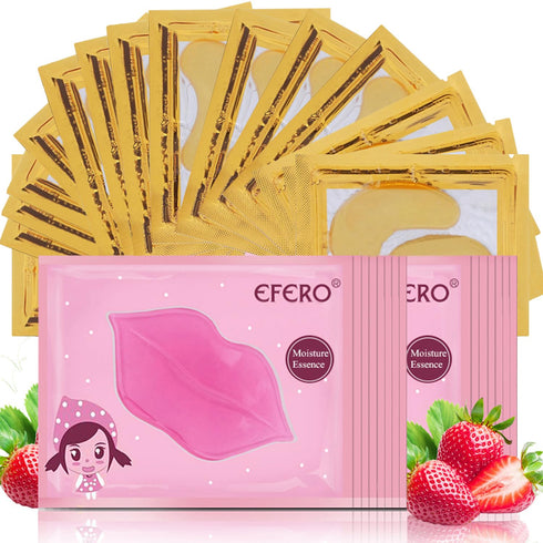 Eakroo 30 Pairs Lip Masks & Eye Mask, Under Eye Masks and Power Crystal Gel Lip Masks, Under Eye Patches for Puffy Eyes, Dark Circles, Eye Bags, W...