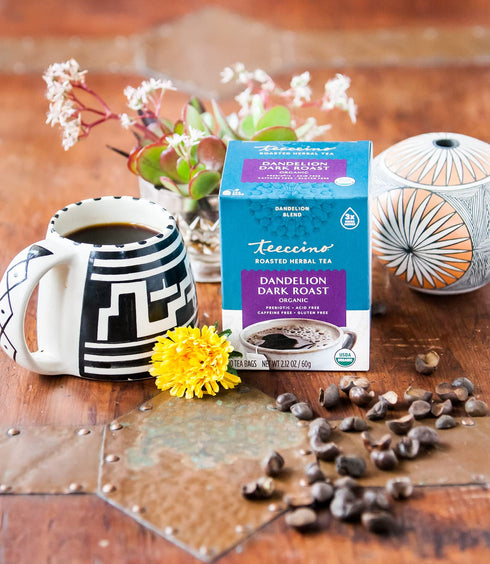 Teeccino Dandelion Herbal Tea - Dark Roast - 25 Tea Bags - Caffeine Free, Prebiotic, Gluten Free, 3x More Herbs...