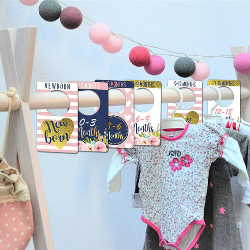 Baby Closet Size Dividers, Pink Floral Baby Closet Organizer for Girl, Newborn Wardrobe Divider Hangers to Arrange Clothes with Separator by Size ...