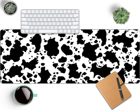 Cow Print Mouse Pad Large with Stitched Edges 31.5 x 11.8, Extended Desk Pad Desk Mat for Desktop Decor and Accessories Workplace Home XXL Mouse P...