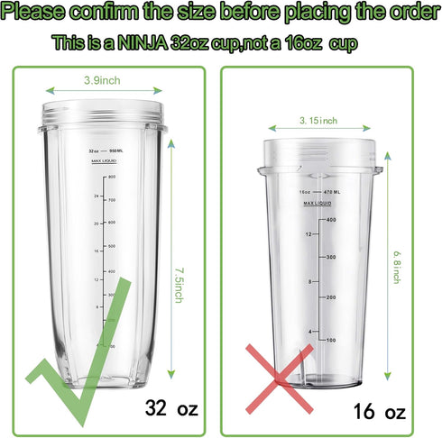 Replacement Part for Nutri Ninja Blender 2-Pack 32oz Replacement Cups Compatible with Nutri Ninja Auto-iQ Series Blenders...