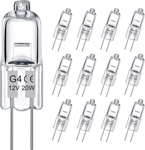 G4 Halogen Bulb 12V 20W, 12 Pack G4 Light Bulb Dimmable, T3 JC Type G4 Base Bi-Pin Bulb, for Under Cabinet Puck Light, Chandeliers, Landscape Ligh...