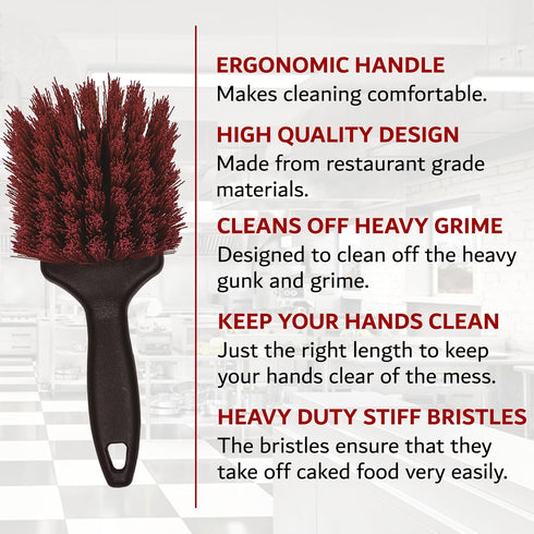 8" Pot & Dish Cleaning Brush by FryOilSaver Co., Dish Scrubber w/Stiff Bristle Brush for Kitchen Cleaning Tough Stain, Dishes, Pot, Pan, Sink, Sto...