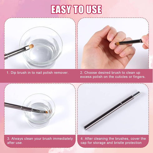 2pcs Nail Art Clean Up Brushes, Painting Brushes for Nails with Round & Angled Head Pen Painting Tools for Nail Art Design & Polish Mistake Cleani...