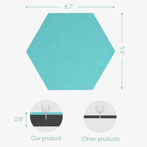 Navaris Hexagon Felt Board Tiles - Set of 12 Notice Memo Bulletin Boards with Push Pins and Double-Sided Tape 5.9" x 6.7" - Dark Gray, Turquoise...