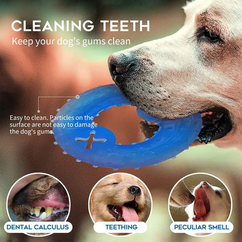 Puppy Teething Chew Toys, Freezable Puppy Teething Toy, 1 Teething Ring +1 Teething Bone Freezable Dog Chew Toys Set (Blue)...