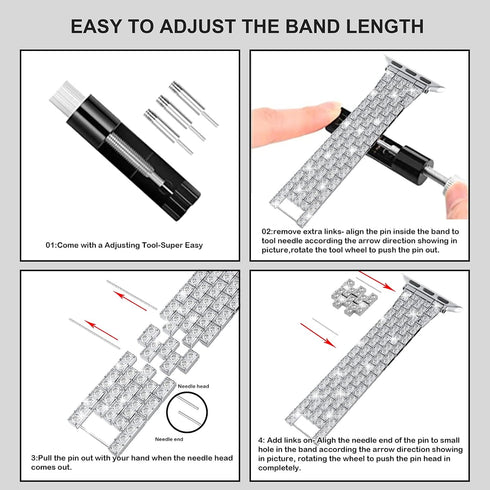 QVLANG Compatible with Apple Watch Band Series 9 8 7 45mm, Bling Series Band for Women + Diamond Rhinestone Case, Stainless Steel Metal Bracelet S...