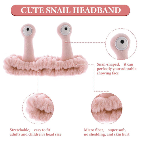 Spa Headband Facial Makeup Head Band Microfiber Soft Coral Fleece Head Wraps Snail Cartoon Cute Hair Accessories Elastic Skincare Hair Band for Wo...