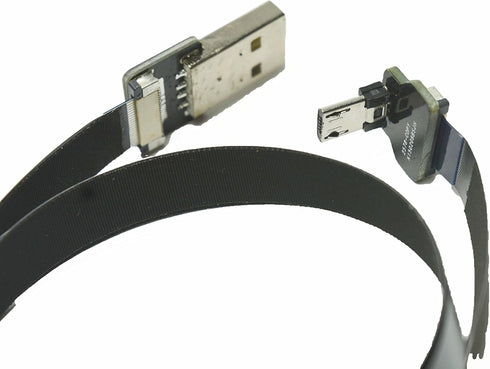 FFC Micro USB FPV Flat Slim Thin Ribbon FPC Cable Micro USB 90 Degree to Standard USB A for sync and Charging Black(40CM)...