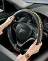 Steering Wheel Cover - Made with PVC Leather and Leopard Fabric - Universal 14 1/2 inches to 15 inches for Most Automotive Steering Wheel (Leopard...